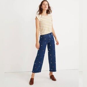 Madewell Dark Blue Floral Wide Leg Jeans